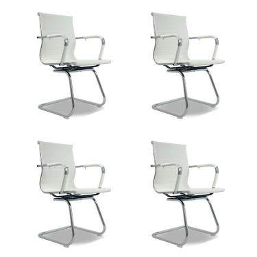 Imagem de Kit 4 Cadeiras De Escritório Oficial Webshop Esteirinha Baixa Fixa Branco