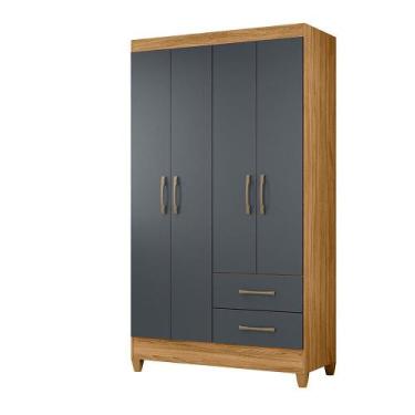 Imagem de Guarda-Roupa 4 Portas 2 Gavetas Chile Castanho Wood Moval, Freijó/Cinz