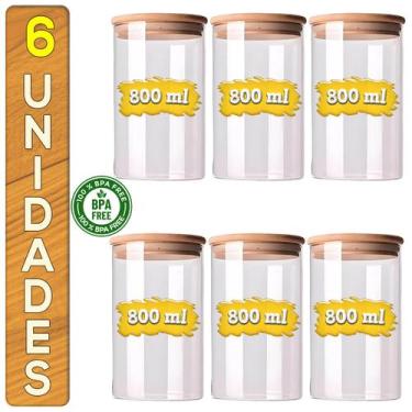 Imagem de Jogo De Potes De Vidro Frasco Hermético Tampa De Bambu Natural Condime