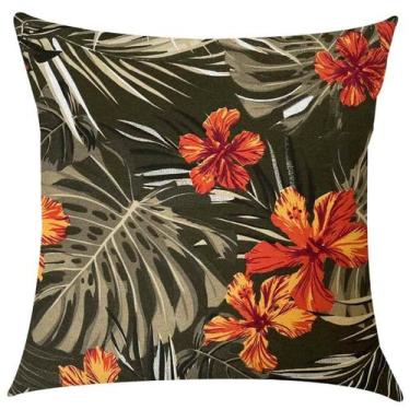 Imagem de Capa de Almofada Hibisco e Folhagem Marrom Tiffany Impermeável 45x45cm