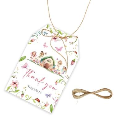 Imagem de 50 etiquetas de agradecimento de fadas, etiqueta mágica de presente com cordão para festa de chá de bebê, etiquetas de agradecimento do mundo das fadas para lembrancinhas de festa de aniversário de