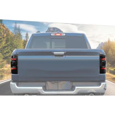Imagem de Jimen Adequado para Dodge Ram 2018-2025, 2 peças capa de lanterna traseira fumada moldura acabamento matiz