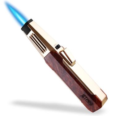 Imagem de JETPRO Isqueiro de maçarico de butano com uma mão com chama de jato ajustável para cozinha (gás butano não incluído) (madeira)