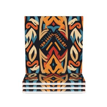 Imagem de Conjunto de 4 porta-copos redondos absorventes de cerâmica antiderrapante étnico boêmio porta-copos com suporte e base de cortiça reutilizável porta-copos para copos para tipos de xícara