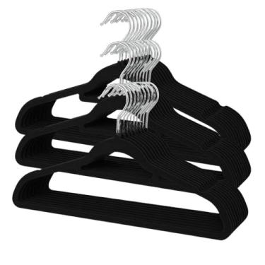 Imagem de Kit 30 Cabide Infantil de Veludo Antideslizante Slim Ultrafino para Roupa Calça Camiseta de Bebe (Preto)