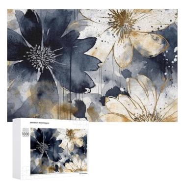 Imagem de Quebra-cabeça 500 peças flores personalizadas aquarela pintura quebra-cabeça para adultos quebra-cabeça de imagem de madeira quebra-cabeça desafiador com saco de armazenamento quebra-cabeça reunião