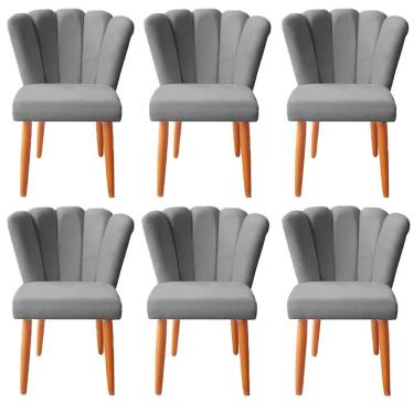 Imagem de Kit 6 Cadeiras Poltrona Sala de Jantar Penteadeira Reforçada Decorativa Pétala Suede