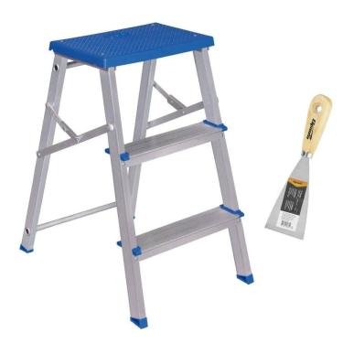 Imagem de Escada Banqueta 3 Degraus em Alumínio Até 120 KG 5107 MOR com Espátula SPARTA