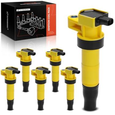 Imagem de A-Premium (amarelo) Pacote de bobina de ignição do motor compatível com Hyundai Santa Fe, Genesis, Azera, Veracruz, Entourage, Genesis Coupe, Santa Fe XL e Kia Sorento, Sedona, Cadenza, Borrego, K900