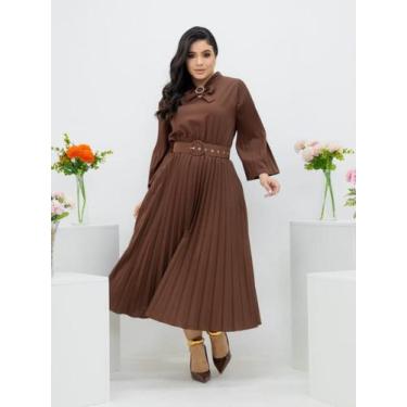 Imagem de Vestido Midi Plissado Manga Flare Gola com Amarração Evangélico Social