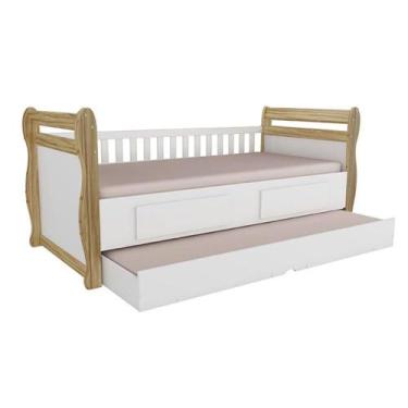 Imagem de Cama Box Base c/ Gavetas de Babá Maria 2 e Auxiliar (Branco/Amendoa) -