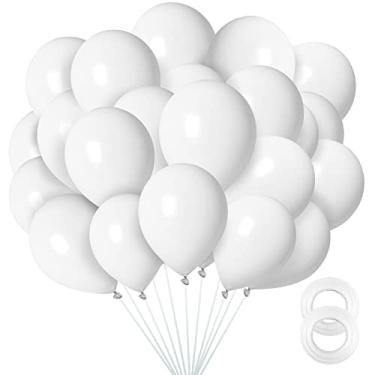 Imagem de FOTIOMRG Balões Brancos De 12", Pacote Com 100 Látex Gás Hélio Para Decoração Aniversário, Chá Bebê E Festa Casamento Fita