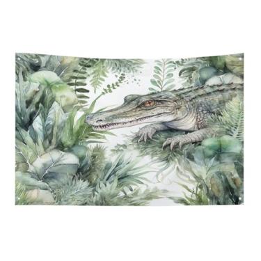 Imagem de Bandeira com quatro furos para todos os climas bandeira decorativa impressa verde crocodilo bandeiras de poliéster adequadas para uso interno e externo 89 x 159 centímetros