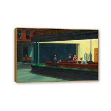 Imagem de Edward Hopper Pôster 1942 Phillies Diner Late Night Hawks Impressão em tela Pintura de pintura de parede legal Reprodução famosa em tela 75 x 50 cm (30 x 20 pol.) Emoldurado