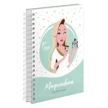 Imagem de Agenda Comercial 2026 Personalizada Capa Dura Maquiadora Loira Cores (Verde)