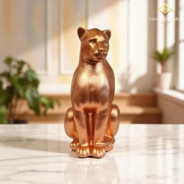 Imagem de Estátua Tigre Leopardo Rosê Gold Decoração Elegante em Gesso para Ambi