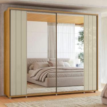 Imagem de Guarda Roupa Casal Ripado em MDF 2 Portas de Correr com Espelhos e Pés