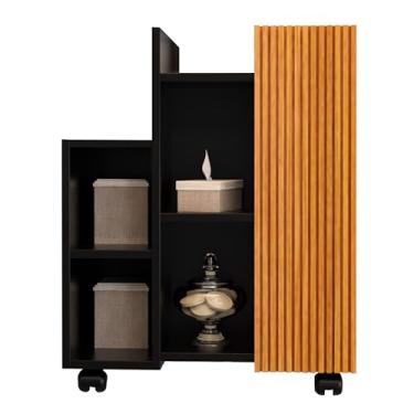 Imagem de Armario Organizador Nicho Banheiro Para Pia De Coluna Com Rodízios (1, Preto Ripado)