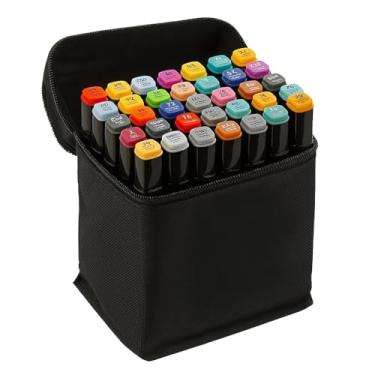 Imagem de Kit 36 Canetinhas Dupla Ponta para Colorir e Desenhar – Marcadores Artísticos Coloridos com Estojo | Para Estudantes, Adultos e Artistas | Ponta Chanfrada e Pincel, Seguras e Codificadas por Cores