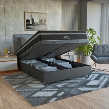 Imagem de Cama Box Baú Queen Bipartido Preto + Colchão Paris Preto - eShop casa