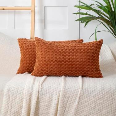 Imagem de WOKANI Conjunto de 2 capas de almofada lombar decorativas de veludo cotelê 30,5 x 50,8 cm com 2 capas de almofada neutra macias boho listradas, decoração de casa de fazenda moderna para sofá, sala de