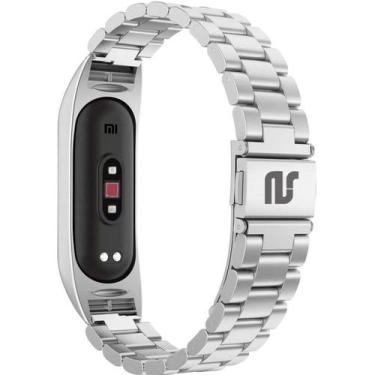 Imagem de Pulseira NSmart em aço inoxidável 3 elos compatível com MI BAND 7, Pra