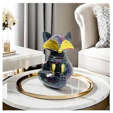 Imagem de Ornamento de arte de escultura de resina raposa para escritório em casa, estatuetas colecionáveis, loja, entrada, armário de TV, decoração de estátua (Sit-Big)