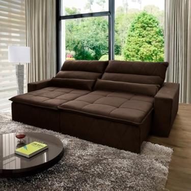 Imagem de Sofá Retrátil Reclinável Amsterdam 2.30m Suede Velut Marrom Molas no Assento - King House