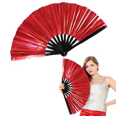 Imagem de WADDK Ventilador de mão dobrável para dança em linha, ventilador de botas no chão, artesanato dobrável segurando cores ventilador estourando ventilador de mão para festas de dança (vermelho)