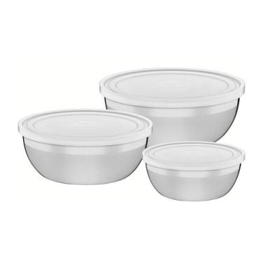 Imagem de Jogo De Potes Em Aço Inox Com Tampa Plástica Freezinox 3 Peças - Tramo