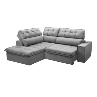 Imagem de Sofá 4 Lugares Retrátil e Reclinável Arezzo com Chaise Esquerdo Veludo Prata