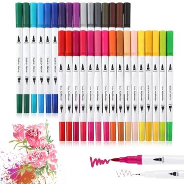 Imagem de Canetas Brush Pen e Ponta Fina 2 em 1 Kit Profissional para Lettering Caligrafia e Desenho Canetinhas Coloridas Dual Tip para Artistas Estudantes e Adultos (36 cores)