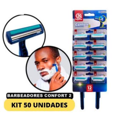 Imagem de Kit 50 Aparelho De Barbear Lâminas Dupla Azul Masculino Sem Irritação 