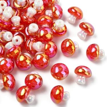 Imagem de UR URLIFEHALL 50 contas de cogumelo acrílico opacas lindas contas de plantas florestais para pulseira faça você mesmo, colar, brincos, fabricação de joias, suprimentos de artesanato