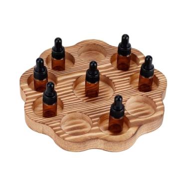 Imagem de BENECREAT Suporte de óleo essencial de madeira em forma de flor de 16,5 x 1,7 cm com 10 compartimentos, organizador multiuso para esmalte e batons, rack compacto de armazenamento de mesa