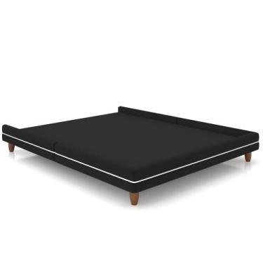 Imagem de Cama King Base Box Pés Madeira 195cm Suném P05 Veludo Preto Bouclê Cru