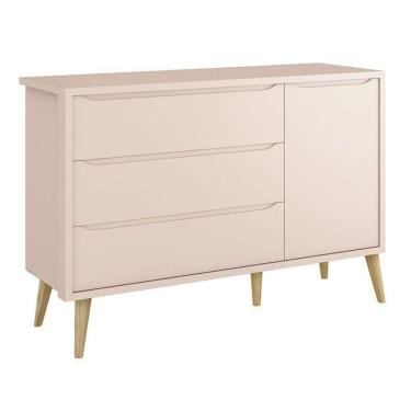 Imagem de Cômoda Infantil Theo 1 Porta Rosa Com Pés Madeira Natural ? Reller
