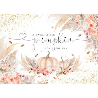 Imagem de DULUDA Pano de fundo de chá de bebê de abóbora de 2,8 x 1,8 m A Little Pumpkin is On The Way Photoshoot Background Little Pumpkin Baby Shower Decorações Banner