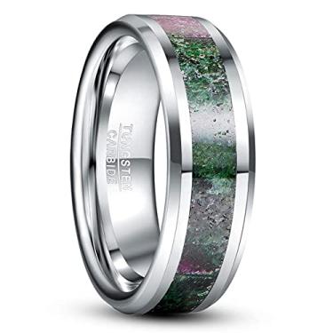 Imagem de NUNCAD Anéis de tungstênio de 8 mm para homens e mulheres, aliança de casamento incrustada em rubi verde, ajuste confortável, tamanho 7-12, Carboneto de tungstênio, Sem incrustações