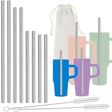 Imagem de NiHome Canudos de aço inoxidável de 8 peças para copos Stanley 1,134 g, 850 g, 597 g, 396 g, canudos reutilizáveis de 4 comprimentos com escovas de limpeza e bolsa, canudos de 9 mm de largura para