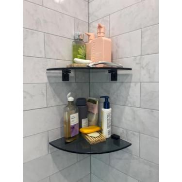 Imagem de Bakzon Pacote com 2 prateleiras de vidro, prateleiras de chuveiro para chuveiro interno, adesivo sem perfuração, prateleiras organizadoras de banheiro montadas na parede com suportes de alumínio,