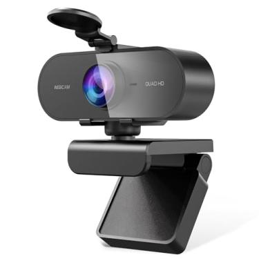 Imagem de FWV Webcam para PC e webcam HD 2K, webcam com suporte de microfone para PC/MAC/laptop/desktop, ângulo amplo, Plug and Play, Web USB HD, câmera web de computador para zoom/YouTube/Skype/equipes