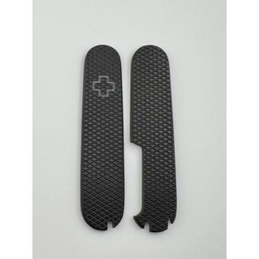 Imagem de Capas de substituição para balanças Victorinox Plus alças G10 texturizadas Dimond de 91 mm com palito de dente e ranhuras para caneta esferográfica (preto)