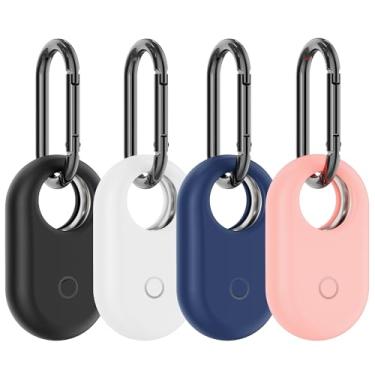 Imagem de Capa compatível com Samsung Galaxy SmartTag2, pacote com 4, capa protetora de silicone resistente com chaveiro, preto/branco/azul/rosa