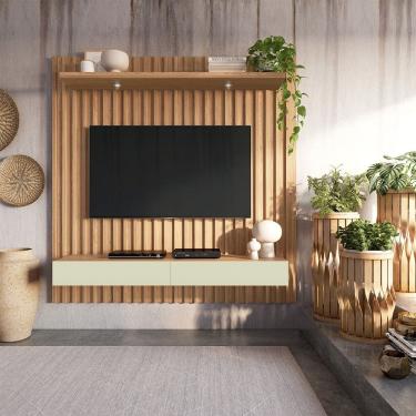 Imagem de Painel para TV Até 65 Polegadas com LED 02 Gavetas 183cm Ripado Freijó Off White Dalla Costa