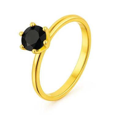 Imagem de Anel Ouro 18k Pedra Zirconia Preta Noivado Casamento 2mm Anatomico Tra