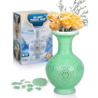 Imagem de Vaso de quebra-cabeça 3D de LED, 200 peças de quebra-cabeças 3D para adultos com flores, artes e artesanato exclusivos para adultos, presentes exclusivos de aviso de casa para mulheres, vaso de