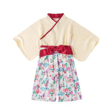 Imagem de Fantasia de quimono para meninas, conjunto de roupas de samurai para crianças, vestido de princesa japonês, fantasia de Halloween, cosplay, capa, capa bege