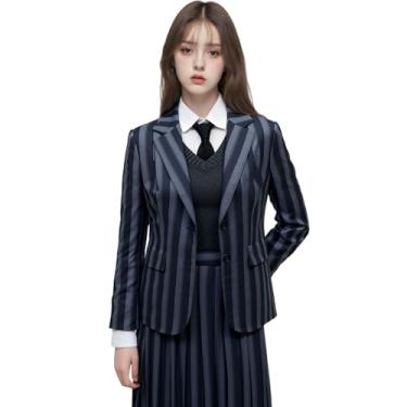 Imagem de Uniforme escolar gótico feminino cosplay vestido plissado saia cinza listras terno festa Halloween roupas (G-cinza)