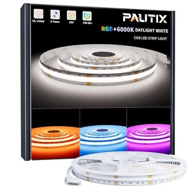 Imagem de PAUTIX Fita de luz LED RGBW 6000K COB 24 pés/7,5 m, certificado UL 24 V fita de mudança de cor com 896LEDs/m multicolorida flexível para TV, quarto, festa decoração DIY (fonte de alimentação e